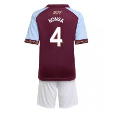 Aston Villa Ezri Konsa #4 Hemmaställ Barn 2025-26 Korta ärmar (+ Korta byxor)